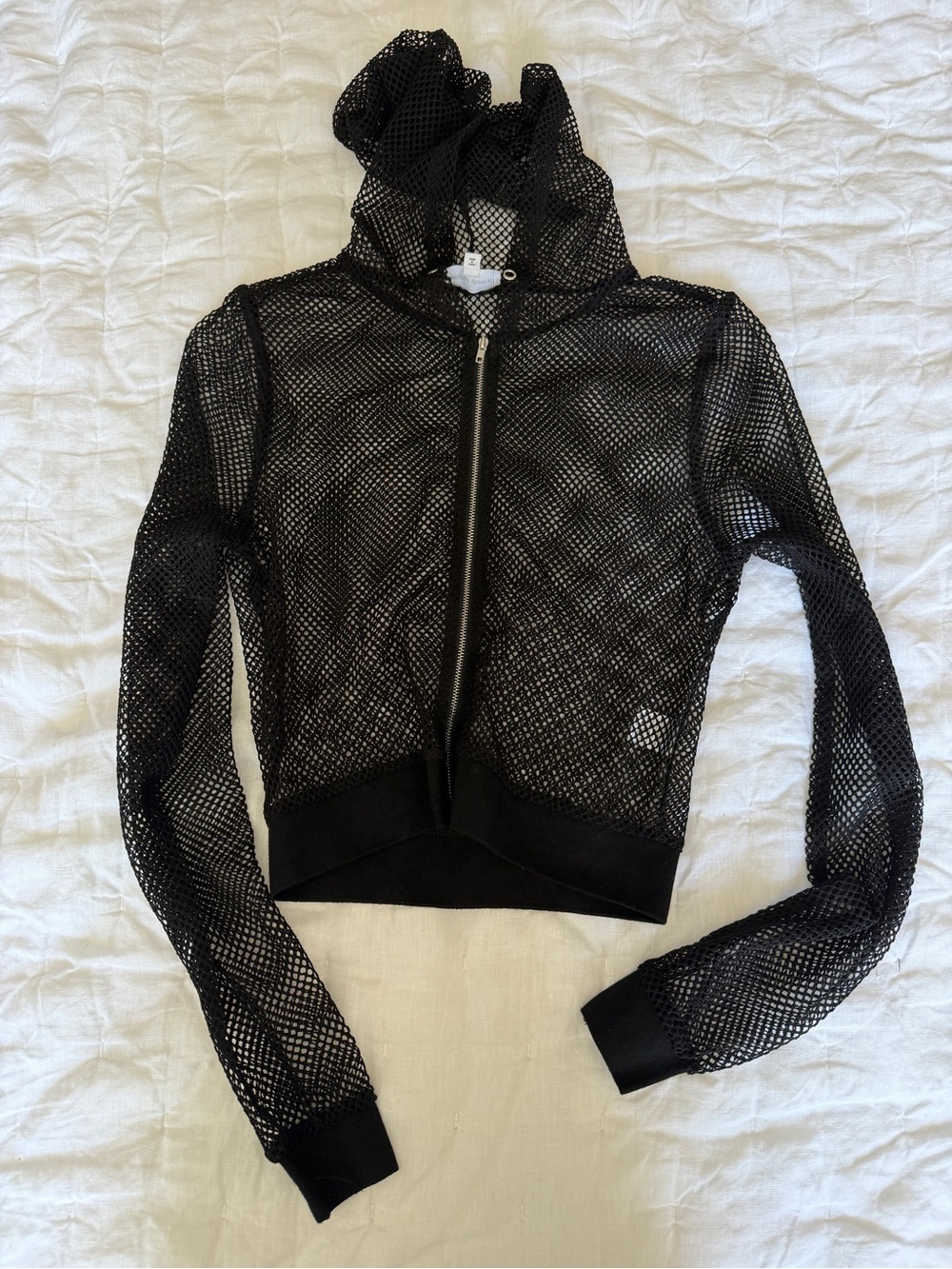 superdown Black Mesh Zip Hoodie with Eyelet Details